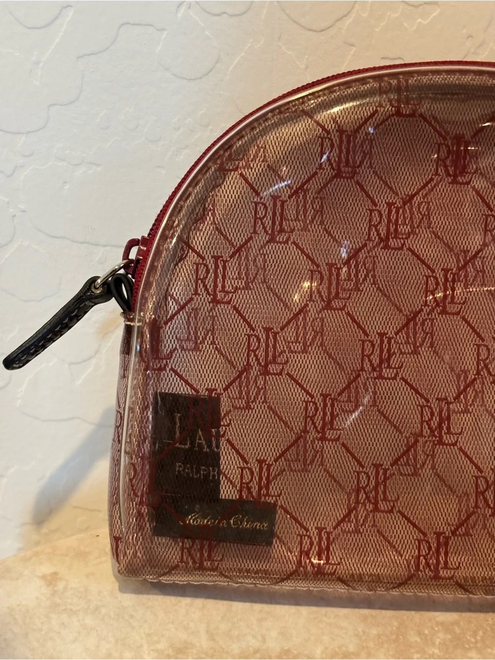 Lauren Ralph Lauren Red Monogram Clear Cosmetic Pouch